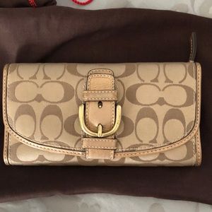 Authentic Gold Signature Checkbook Wallet by Coach
